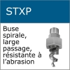 Abrasion resistent, large free passage, spiral nozzle